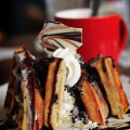 A treat for Sugar’s birthday! “West Hollywood” Oreo waffle at Yogur Story (comes with Oreo chunks, crème anglaise and mini chocolate chips, plus whipped cream, of course!). Ah, dessert for breakfast, er, brunch. A Sugar kind of day! © Sugar + Shake