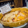 Peach cobbler at VIA Gelato. Sooo good warm, with a little gelato a la mode! © 2014 Sugar + Shake