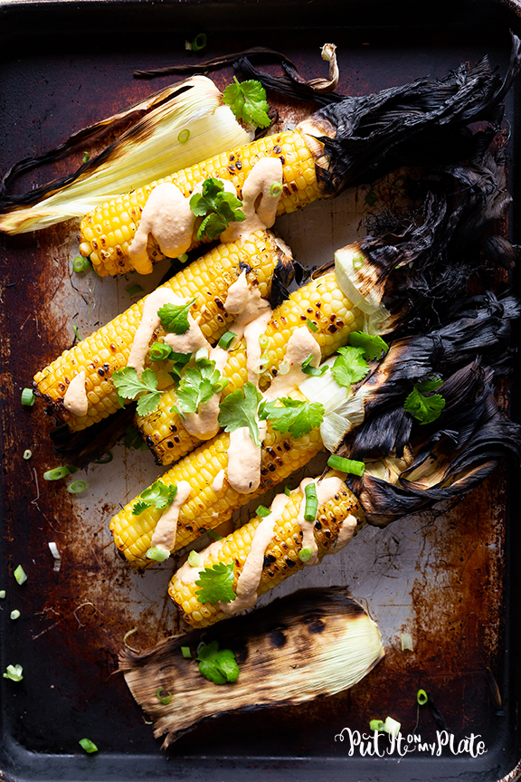 Grilled Corn with Creamy Kim Chee Spread © 2020 Put It On My Plate / Sugar + Shake